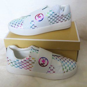 MICHAEL KORS Jordana Rosaleen White Rainbow Slip-On Sneakers